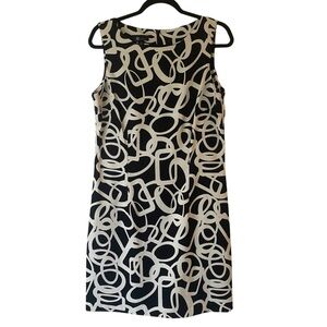 AB studio black and white geometric print midi length shift dress size 14